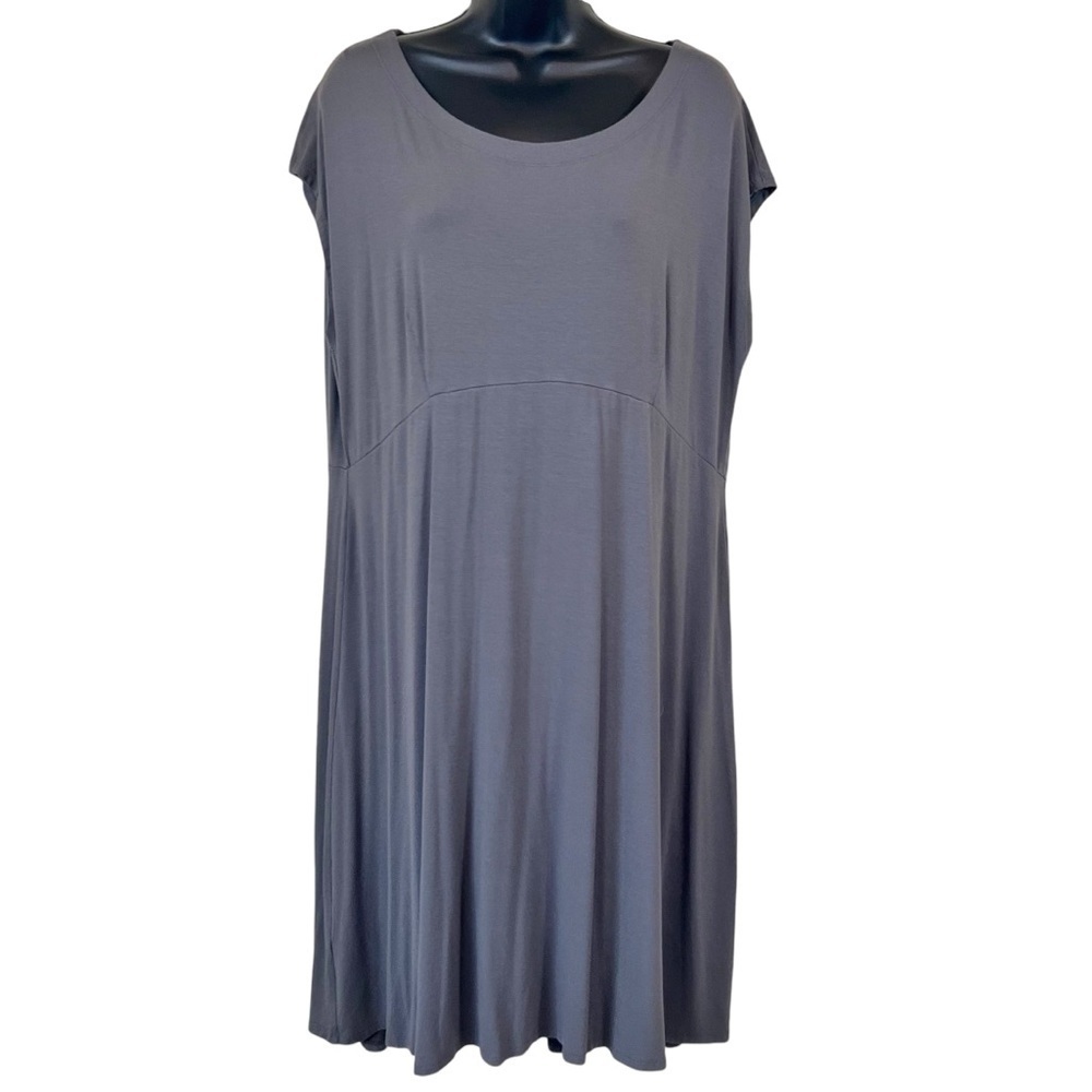Eileen Fisher Bateau Neck Empire Seam Sleeveless Dress in Ash Gray